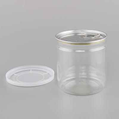 China Food Classic Empty Metal Tin Clear Can Plastic With Cover 230ml 300ml 500ml 600ml for sale