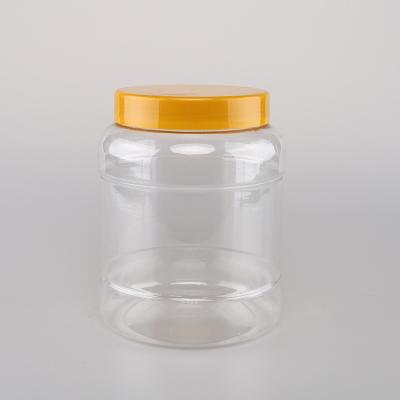 China 67oz 2000ml Large Round Plastic Food Storage Jars With Smooth Caps For Cereal Oat Nuts Cashew for sale