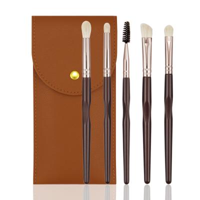 China Angular Blush 5pcs Eyeshadow Brushes Black Makeup Set Brush with Soft Synthetic Bristles and Wooden Handle Real Eyeshadow Blend Eyeline Eyebrow for sale