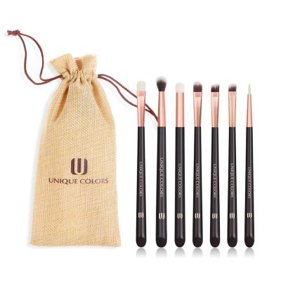 China Angular Blush Single Handle Professional Synthetic Eyeshadow Wooden Hair Brush Colors 7pcs Eyebrow Makeup Blending Set Brushes for sale