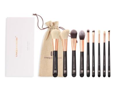 China Angular Blush Unique Colors 9pcs Handle High Quality Wooden Makeup Brush Set Kit For Girls for sale