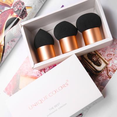 China 2021 Non-Latex Makeup Sponge Brush Amazon Success 3pcs/box Facial Soft Makeup Puff Blender With Free Handle Beauty Sponge Kabuki Brush Latex Sponge Brush for sale