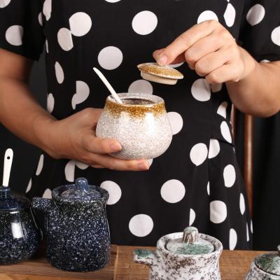 China Creative Retro Style Soy Sauce Pot Wooden Sugar Bowl Vinegar Jar Commercial Restaurant Household Minimalist Japanese Ceramic Kitchen for sale