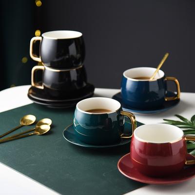 China Luxury Espresso Stocked Simple European Style Light Bone China Coffee Cup And Saucer Ceramic Cup Drinkware For Tea for sale