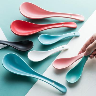 China Nordic Viable Six Colors Glaze Ceramic Large Soup Spoon Small Rice Spoon Home Restaurant Creative Hotel Spoon Reusable Cutlery Stain for sale