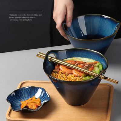 China Viable Hot Selling Ceramic Japanese Style Noodle Rice Ramen Bowl Bowl Set and Set of Two for sale