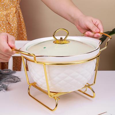 China Factory direct home porcelain restaurant hotel soup pot serving casserole ceramic food warmer supply round chafing dish shake food used for sale