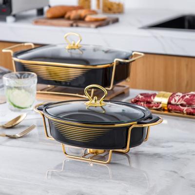 China Wholesale Hotel Home Restaurant Restaurant Hotel Used Casserole Oval Hot Pot Shape Ceramic Display Food Warmer With Glass Lid Used Food for sale