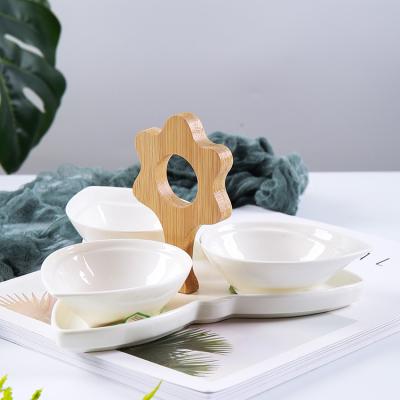 China Home Ceramic Serving Fruit Bowl and Dish Snack Compartment Bowl Home Ceramic Snack Sustainable Food Divided Fruit Divide Dish for sale