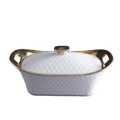 China Sustainable Wholesale Kitchen Plain White Ceramic Soup Pot Cooking Pot With Lid for sale