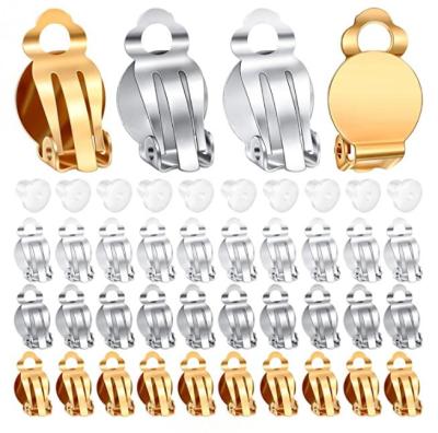 China Tray Earring Clips Blank Setting Free Round Flat Components With Earring Protectors For Non-Pierced Ears for sale