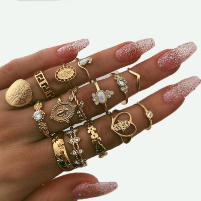 China BOHEMIA Fashion Ladies Wholesale Wedding Ladies Fist Diamond Gold Plated Finger Rings Set Women Jewelry for sale