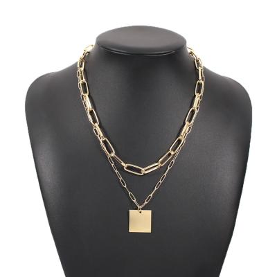 China Fashion 2pcs/set Gold Chain Link Chain Necklace TRENDY Jewelry Custom Multi Layer Chain Link Necklace for sale