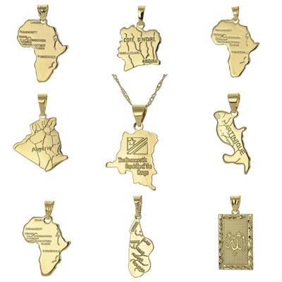 China TRENDY Africa Congo Algeria Map Pendant Necklace For Women Men Gold Color Copper Necklaces Hiphop Chain Style for sale