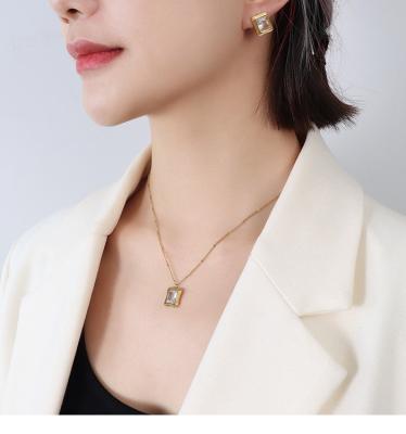 China 2021 New CLASSIC High Quality 18K Gold/Platinum Plated Earring Necklace Sets Unique Zircon Sets Necklace Pendant Earring Sets For Women for sale