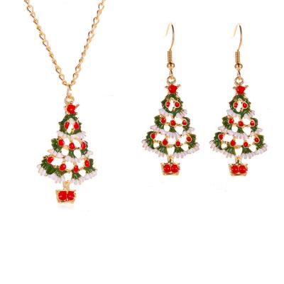 China European and American new year 2022 Christmas tree series Christmas festival necklace earrings set Christmas gifts for sale