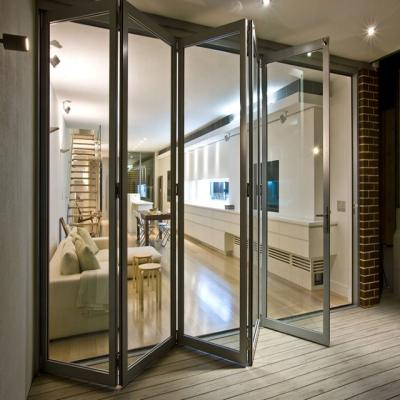 China Thermal Insulation Heavy duty sound proof aluminum alloy triple glass bifold door manufacturer for sale