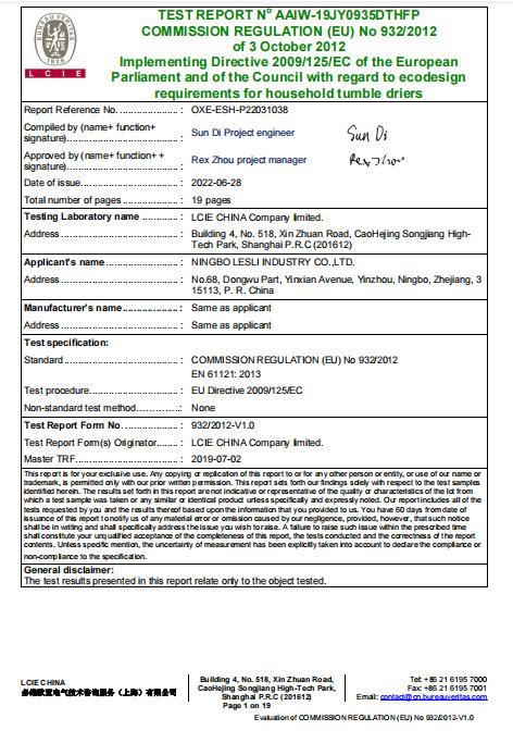 CE - Ningbo Lesli Industry Co., Ltd.