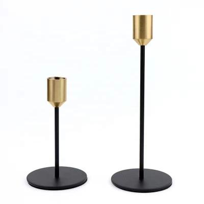 China Hot Selling Home Decoration Black Stick Floor Wedding Decoration Gold Metal Tall Candle Holder Long for sale