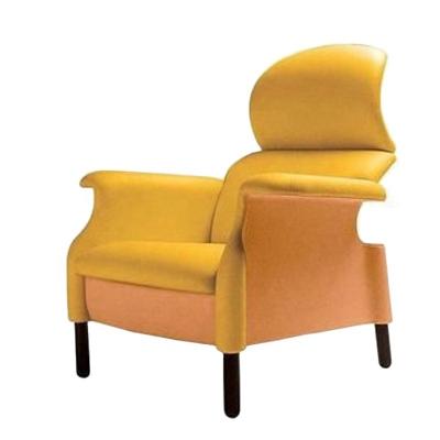 China Furniture (Other) Convertible Design Lounge Chairs Adjustable Single Sofa Chair Yellow Genuine Leather Lounge Chair With Stool for sale