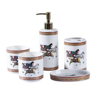 China Disposable European Style Bathroom Set Five-Piece Ceramic Bathroom Supplies Set Lightweight Luxury Bathroom Single Wash Mouthwash Cup for sale