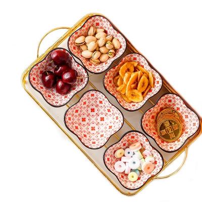 China Creative Nordic Design 6 Pcs Disposable Fruit Bowl Colorful Ceramic Snack Serving Bowl Set Serving Bowl With Stand for sale