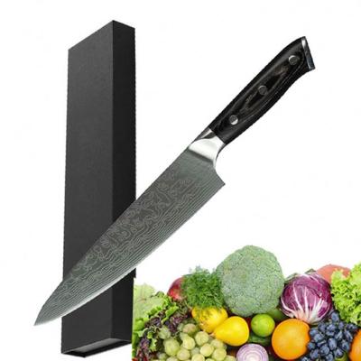 China High Quality Restaurants Stocked Amazon Hot Selling Item Laser Damascus Pattern 8 Inch Chef Knife With Pakkawood Handle for sale