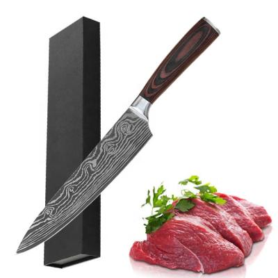 China Stocked Hot Sale 8 Inch Laser Damascus Chef Knives In Amazon Knife With 5CR15MOV Steel Blade for sale