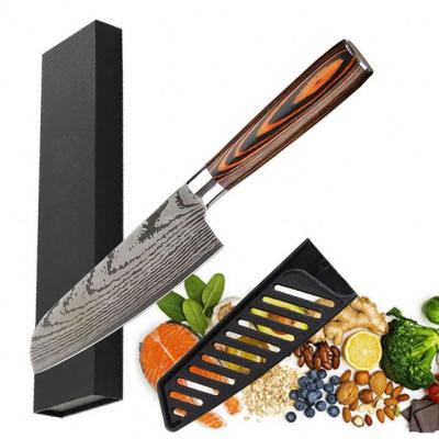 China Laser Damascus Pattern 5inch Santoku Stocked High Carbon Steel Knife for sale