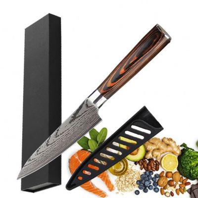 China High Quality Different Types Stocked Knife Carbon Kitchen Damascus Laser Pattern 5 Inch Knife Fruit Serving Knife for sale