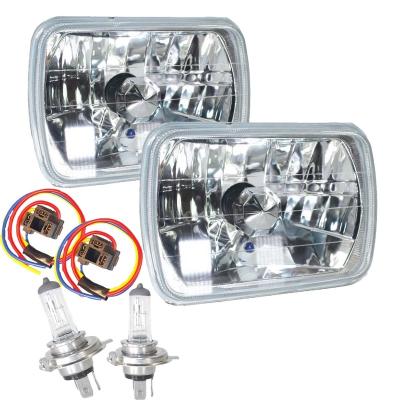 China Plastic 7X6 Stock Style Glass Lens / Metal Headlight H4 Halogen Light Bulb &Wire Headlamp for sale