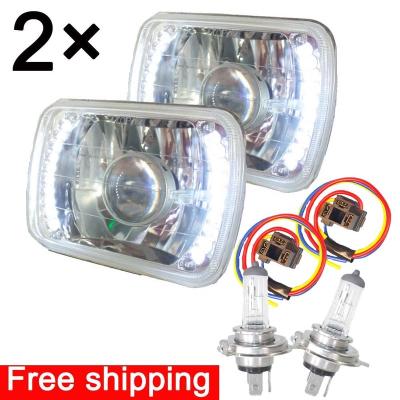 China Plastic 7X6 White LED Halo Halogen Crystal Clear Headlights Angel Eye H4 Light Bulbs & Wires for sale