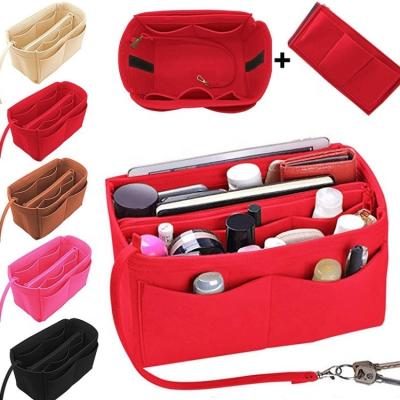 China Eco-Friendly Make Up Organizer Felt Insert Bag For Inner Purse Travel Purse Portable Cosmetic Bags Fit Various Brand Bags for sale