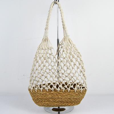 China Fashionable Natural Plant Plankton Straw Bottom Bag Cotton Rope Plant Plankton Straw Bottom Cotton Macrame Bag Bohemian Women Crochet Macrame Handbag for sale