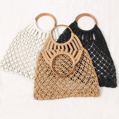 China Macrame Handmade Recyclable Environmental Products Wrap Bamboo Beach Tote Bags Handbag For Women for sale