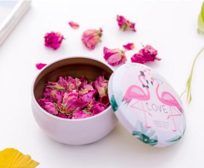 China Storage Box Round Flamingo Flower Jewelry Box Tinplate Round Animal Flower Storage Box for sale