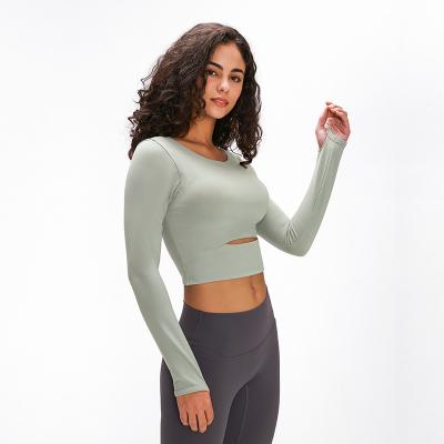 China Long Sleeves Workout Training Antibacterial Compression Crop Top Gym Women Sport T Shirt for sale