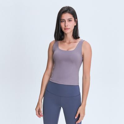 China Wholesale Solid Color Breathable Women's Compression Fitness Gym Yoga Padded Tank Tops for sale