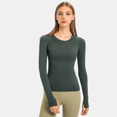 China Sporty Plain Antibacterial Fitness Exercise Winter Long Sleeve Yoga Shirts Women for sale