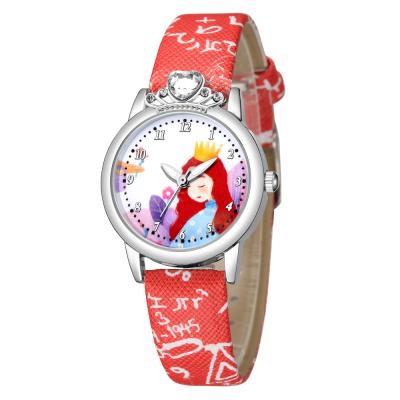 China Cute Sweet Water Resistant Girls Cartoon Watches Fashion Leather Crystal Princess Dial Quartz Watch Clock Kids Watch for sale