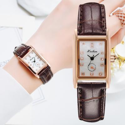 China Square Quartz Diamond Design Leather Strap Wristwatch Ladies Day/Date Women Wristwatches for sale