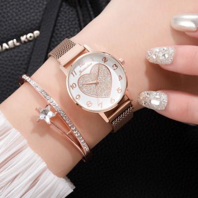 China 2pc/set Luxury Automatic Date Brand Women Watches Love Casual Female Wristwatch Roman Numeral Simple Magnet Watch Buckle Fashion Bracelet for sale