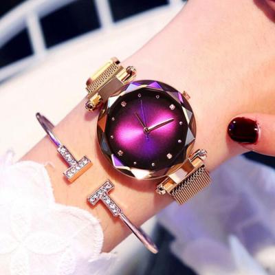 China 2021 New Brand Gold Women's Automatic Mesh Magnet Buckle Quartz Watch Relogio Feminino Ladies Casual Wristwatch Hot for sale