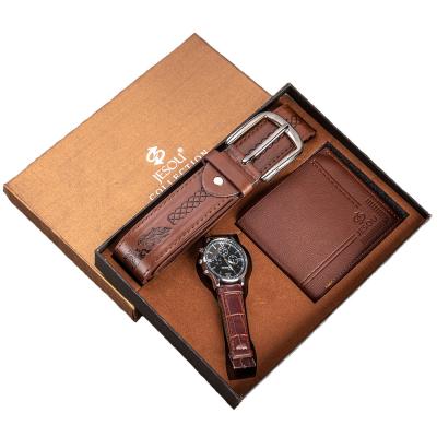 China 2021 Men's Anniversary Box Watch Wallet Belt Set Waterproof Hot Selling Combination Set Watch Set Men Gift Box for sale