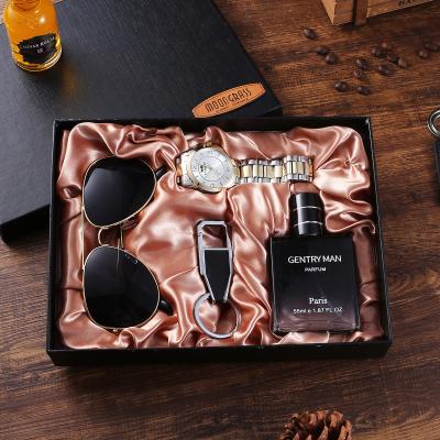 China Waterproof 4pcs/set Hot Glasses Perfume Watch Set Key Chain Gift Box Set for sale