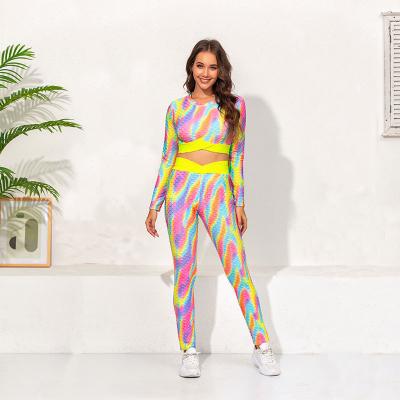 China 2021 Popular New Arrival Long Sleeve Color Breathable Tie-Dye Printing Yoga Suit for sale