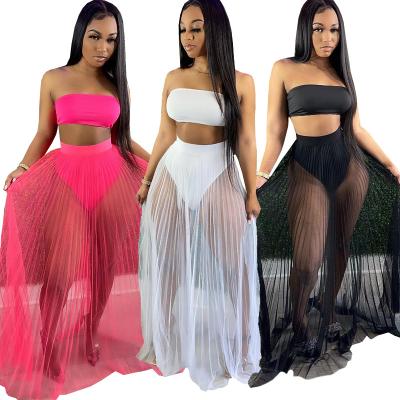 China Fashion breathable European and American women wrapped chest net Gauze Skirt Three Pieces Set nightclub swimsuit wind for sale