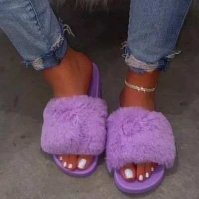 China Women's external use flat-bottomed large size slippers fashion trend hairy slippers sandals and slippers 43 for sale