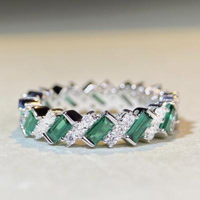 China CLASSIC S925 Sterling Silver Gemstone Natural Emerald Cut With Diamonds And Rings Fashion Online Celebrity Smart Engagement Ring Lady for sale