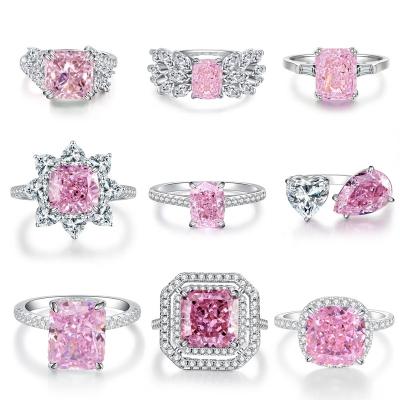 China CLASSIC 925 Sterling Silver Pink Diamond Lady's Wedding Water Ring Ice Cut Ice Flower Rectangular Cubic Zirconia Engagement Ring Drop 8A for sale